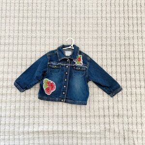 The Children's Place Blue Denim Jacket with Red Floral Accents